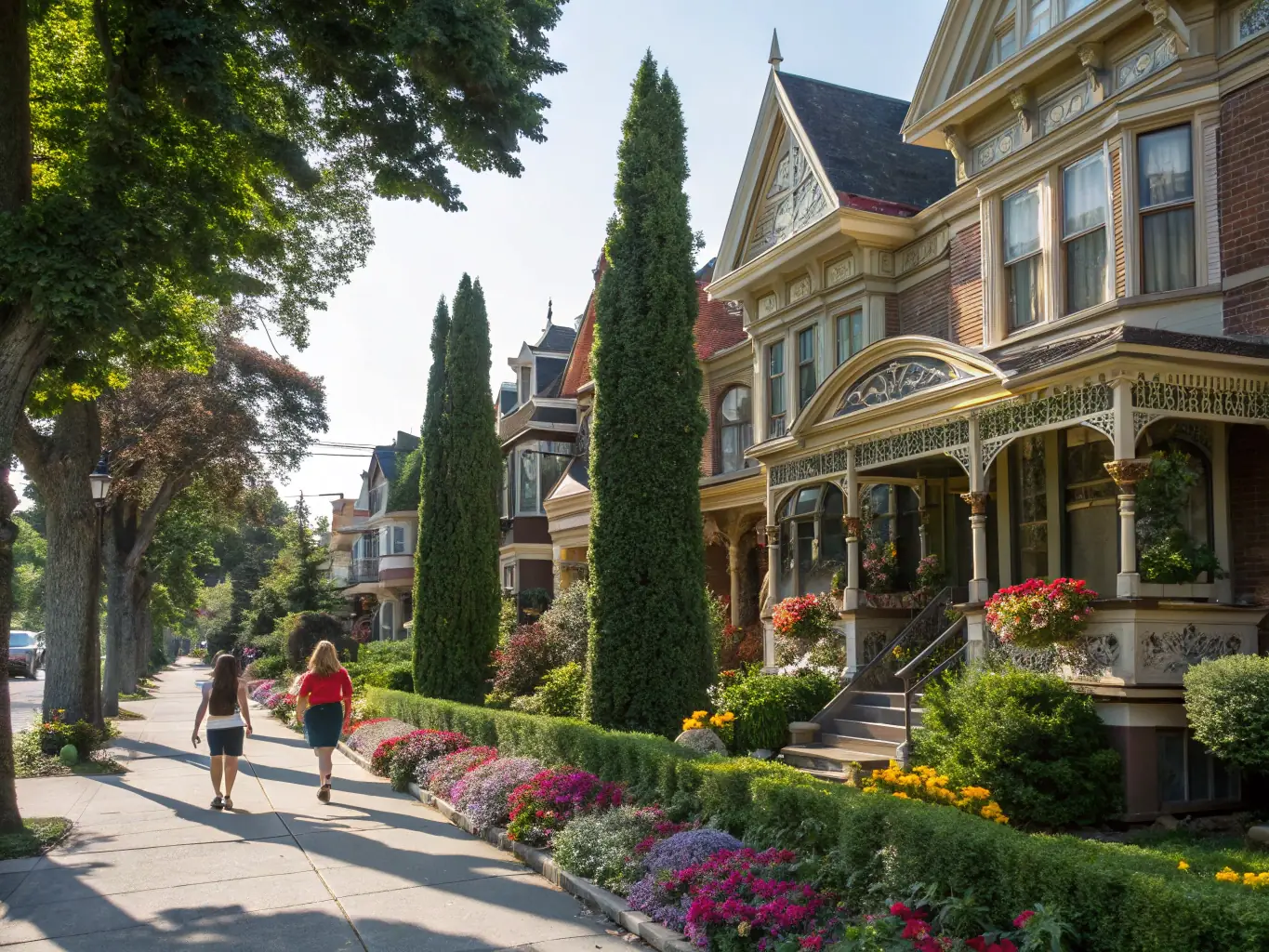 A charming residential street in Exeter, California, lined with well-maintained homes and mature trees. The image should convey a sense of peace and suburban comfort.