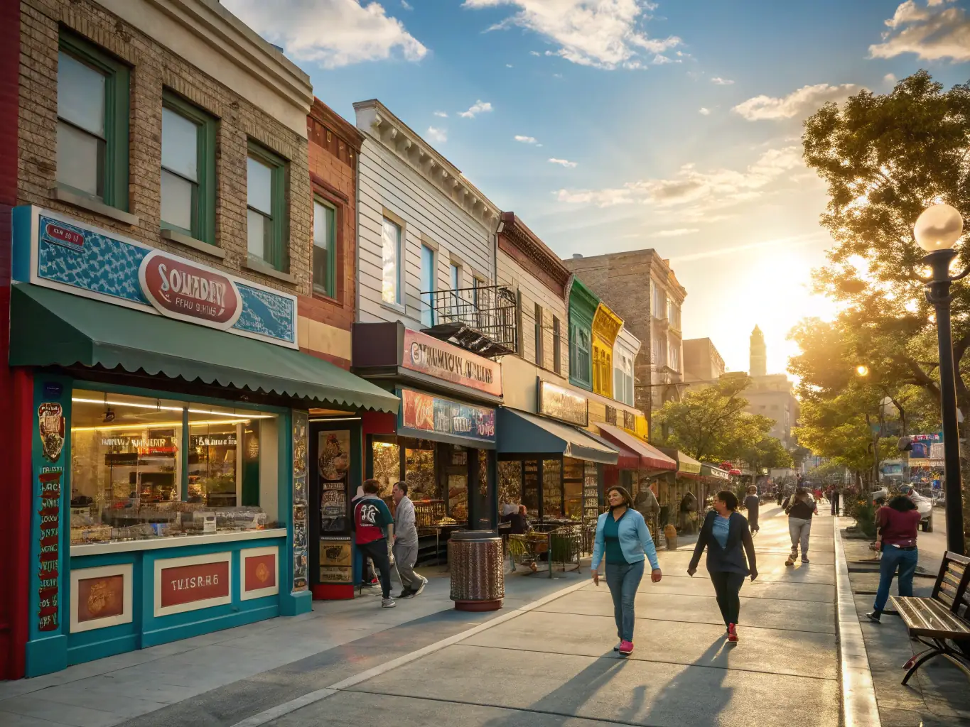 A vibrant street scene in the Pearl District of Portland, showcasing its modern architecture, bustling cafes, and pedestrian-friendly environment, capturing the essence of urban living.